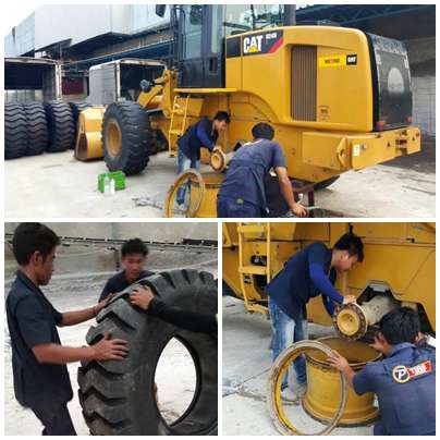 เปลี่ยนยางนอกสถานที่ ยางรถตัก CAT 924H...